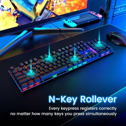 NIERBO RGB 104 Keys Ultra-Slim Rainbow LED Backlit USB Wired Keyboard with Blue Switches, Durable ABS Keycaps/Anti-Ghosting/Spill-Resistant for PC