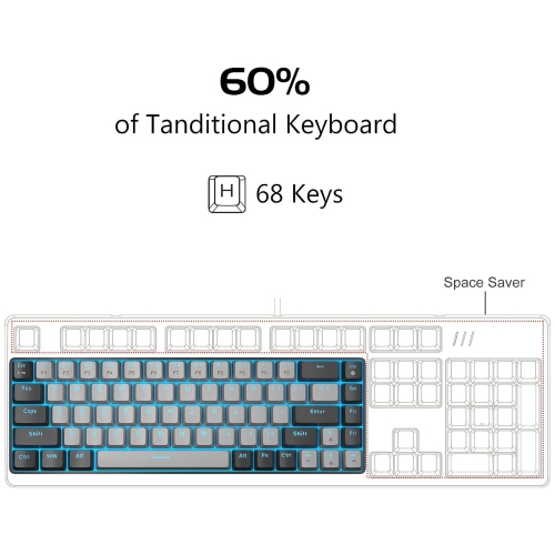 Portable 60% Mechanical Gaming Keyboard, LED Backlit Compact 68 Keys Mini Wired Office Keyboard with Red Switch for Windows Laptop PC Mac - Black