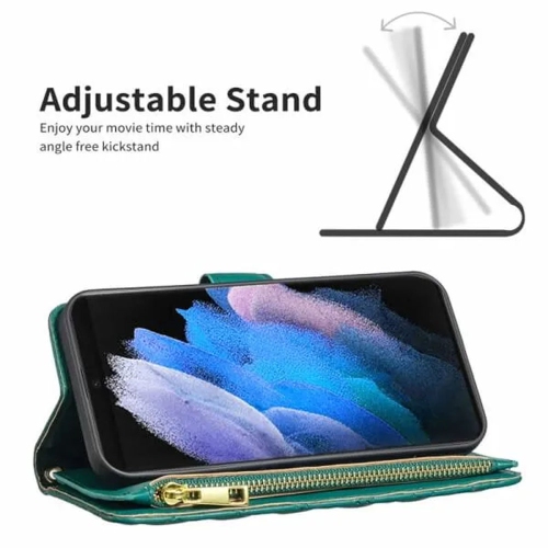 Samsung Smart View Diamond Quilted Leather Protective Case Cover For Galaxy S22 Ultra Green With Free Tempered Glass