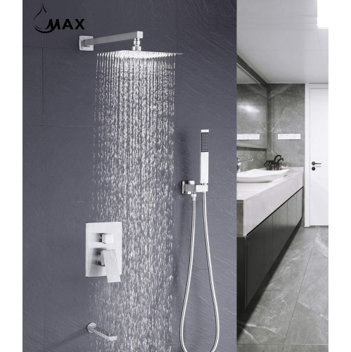 MAX Faucets Brushed Nickel Square Tub Shower System Three Functions With Valve