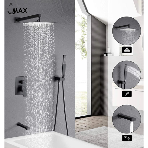 MAX Faucets Square Tub Shower System Three Functions With Valve Matte Black Finish