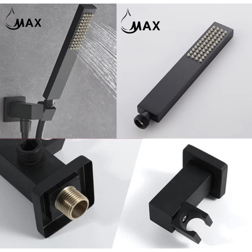 MAX Faucets Square Tub Shower System Three Functions With Valve Matte Black Finish