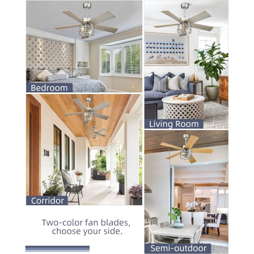 Open Box - YOUKAIN Farmhouse Ceiling Fans, 48 Inch Industrial Ceiling Fan with Light and Remote Control, Clear Glass, 5-Reversible Blades with Gray