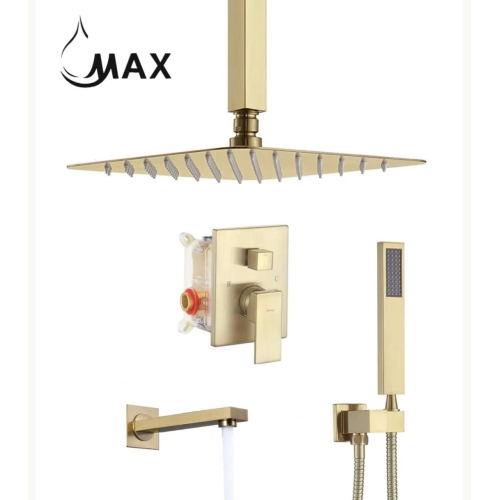 MAX Faucets Brushed Gold Ceiling Tub Shower System Three Functions With Valve