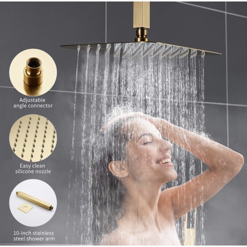 MAX Faucets Brushed Gold Ceiling Tub Shower System Three Functions With Valve