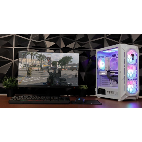 ViprTech Ghost Gaming PC Desktop Computer - AMD Ryzen 5 5600, NVIDIA RTX 3060 12GB, 16GB DDR4 RAM, 512GB SSD, VR-Ready, Streaming, WiFi, RGB, Win 11,