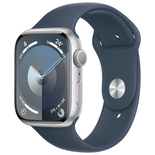 APPLE  Watch Series 9 (Gps) 45MM Silver Aluminium Case With Storm Sport Band - Medium / Large 160-210MM - Brand New In Blue