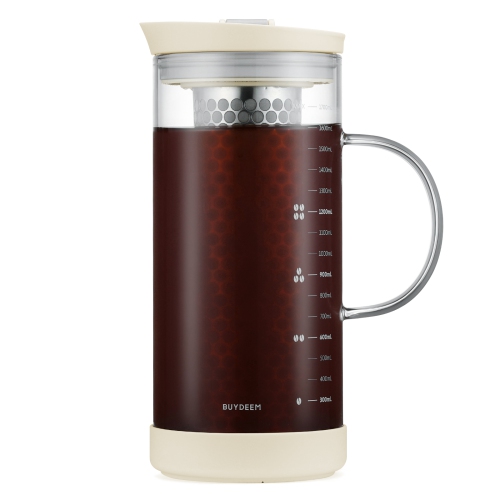 BUYDEEM Cold Brew Coffee and Tea Maker, 57oz Large Capacity Borosilicate Glass Pitcher with and Removable 18/8 Stainless Steel Brewing Mesh Filter, D