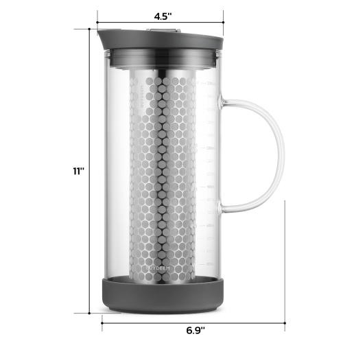 Cafetière et théière à infusion à froid, pichet en verre borosilicaté 57&nbsp;oz grande capacité avec filtre à mailles amovible en acier inoxydable