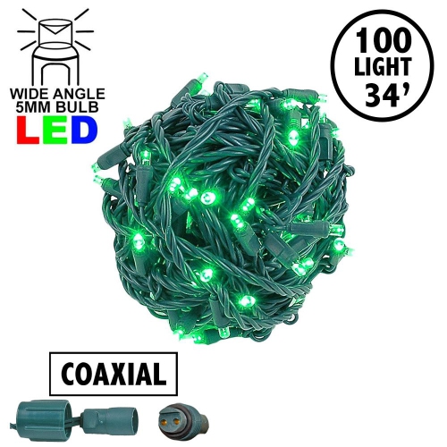 Novelty Lights 34ft 100 LED Coaxial Christmas Mini Lights on Green Wire, 4" Spacing, Commercial Grade Indoor/Outdoor Holiday Light String, Power