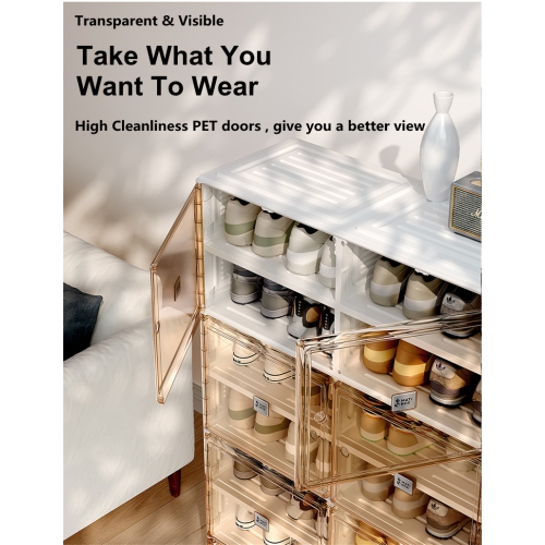 AntBox Shoe Cabinet 7 layers 14 grids Portable Shoe Organizers Storage Boxes with Magnetic Door, Easy Assembly