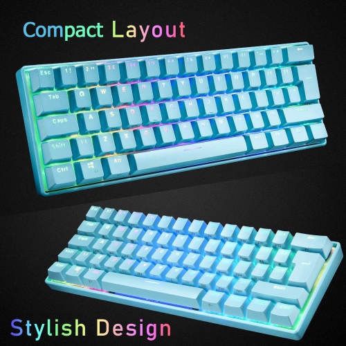 60% Mechanical Gaming Keyboard Mini Portable with Rainbow RGB Backlit Full Anti-Ghosting 61 Key Ergonomic Metal Plate Wired Waterproof for Typist