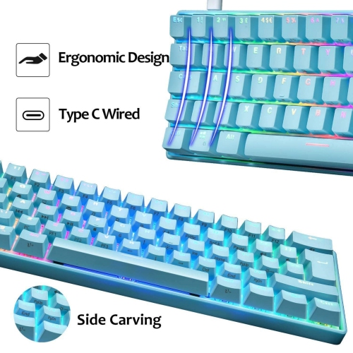 60% Mechanical Gaming Keyboard Mini Portable with Rainbow RGB Backlit Full Anti-Ghosting 61 Key Ergonomic Metal Plate Wired Waterproof for Typist