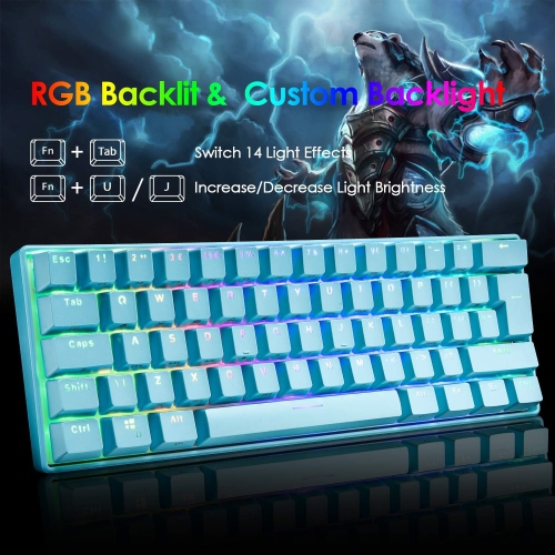 60% Mechanical Gaming Keyboard Mini Portable with Rainbow RGB Backlit Full Anti-Ghosting 61 Key Ergonomic Metal Plate Wired Waterproof for Typist