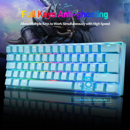 60% Mechanical Gaming Keyboard Mini Portable with Rainbow RGB Backlit Full Anti-Ghosting 61 Key Ergonomic Metal Plate Wired Waterproof for Typist