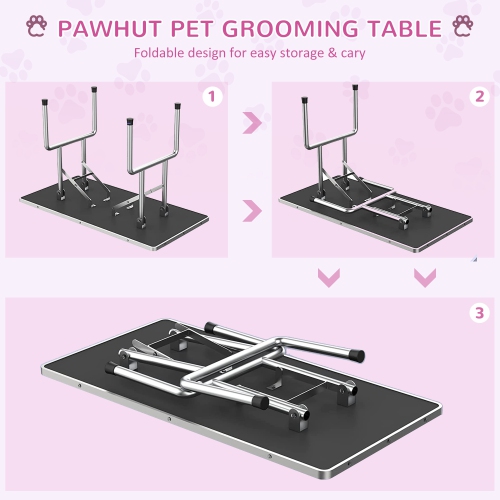 PawHut 36" Dog Grooming Table with Adjustable Grooming Arm, Pet Grooming Table for Dogs with Storage Shelf, Foldable Design, Pink