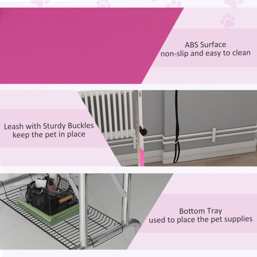 PawHut 36" Dog Grooming Table with Adjustable Grooming Arm, Pet Grooming Table for Dogs with Storage Shelf, Foldable Design, Pink