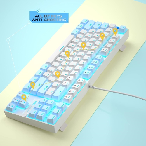 75% Mechanical Gaming Keyboard with Red Switch, LED Blue Backlit