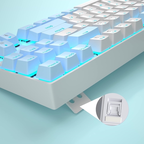 75% Mechanical Gaming Keyboard with Red Switch, LED Blue Backlit 87 Keys Compact TKL Wired Computer Keyboard for Windows Laptop PC Gamer - White/Blue