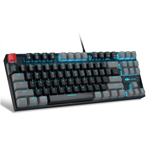 75% Mechanical Gaming Keyboard with Red Switch, LED Blue Backlit 87 Keys Compact TKL Wired Computer Keyboard for Windows Laptop PC Gamer - Black/Gray