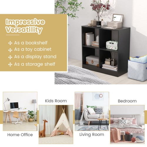 Topbuy 4-Cube Bookcase Floor Open Wooden Bookshelf with 2 Anti-Tipping Kits Modern Shelving Organizer Multipurpose Storage Cabinet Display Shelf