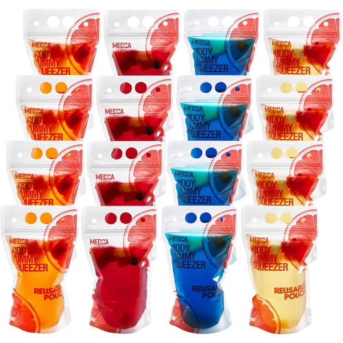 Reusable Drink Pouches - 30 Clear Drink Bags with 30 Straws - Double Zipper Reusable Smoothie Pouches Juice, Clear Zipper Pouch Storage Bags,