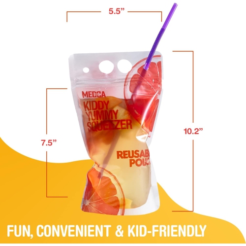 Reusable Drink Pouches - 30 Clear Drink Bags with 30 Straws - Double Zipper Reusable Smoothie Pouches Juice, Clear Zipper Pouch Storage Bags,