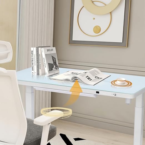 Uncaged Ergonomics Rise Up Electric Height Adjustable Sit/Stand Desk (White Glass Top/White Frame)