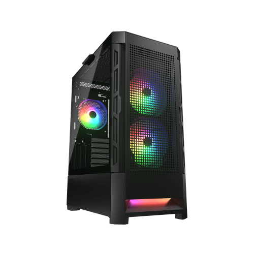 Tour d'ordinateur mi-haute ATX COUGAR AIRFACE RGB, panneau latéral en verre trempé, 3 ventilateurs 120&nbsp;mm ARGB préinstallés, noir