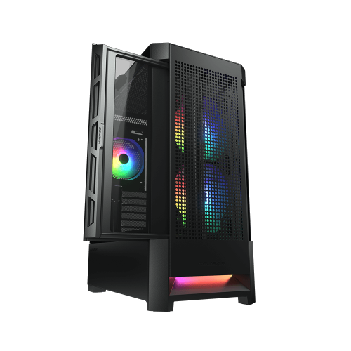 Cougar AIRFACE RGB Mid Tower ATX Computer Case, Tempered Glass Side Panel, 3 x 120mm ARGB Fans Pre-Installed, Black