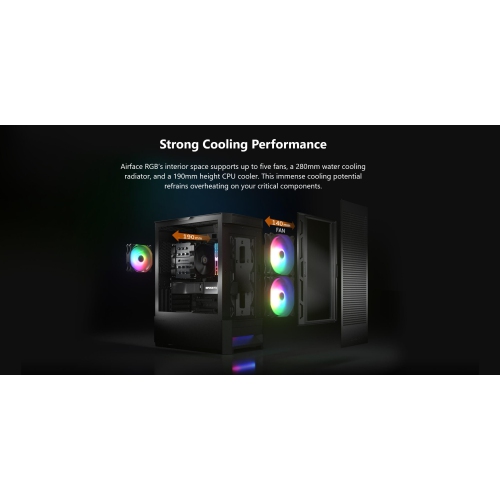 Cougar AIRFACE RGB Mid Tower ATX Computer Case, Tempered Glass Side Panel, 3 x 120mm ARGB Fans Pre-Installed, Black