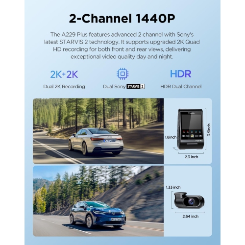 VIOFO A229 Plus 2K QHD 2-Channel Dash Cam
