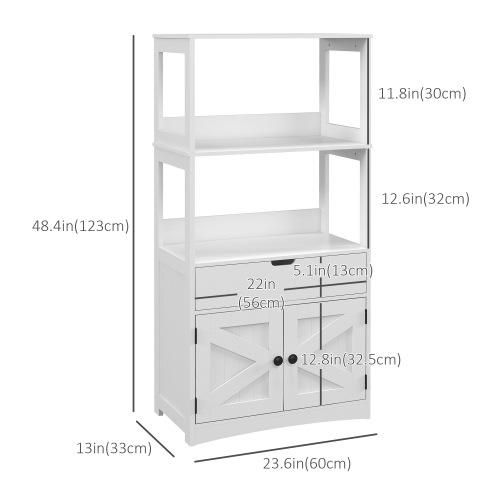 kleankin Bathroom Cabinet, Modern Bathroom Storage Cabinet, Linen Cabinet with Barn Doors, Drawer and 2 Open Shelves, White