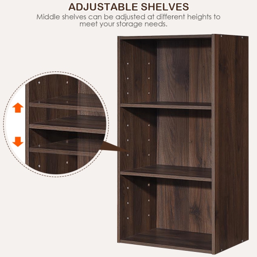 Topbuy 3-Tier Storage Cabinet Multi-functional Display Open shelf Bookcase MDF Coffee