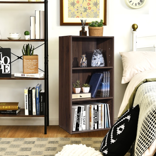 Topbuy 3-Tier Storage Cabinet Multi-functional Display Open shelf Bookcase MDF Coffee