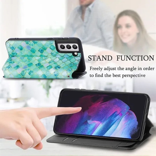 CaseNeo pour Samsung Galaxy S23 5G Étui portefeuille en cuir avec protection RFID fentes pour cartes de crédit – Émeraude avec protecteur d'écran en