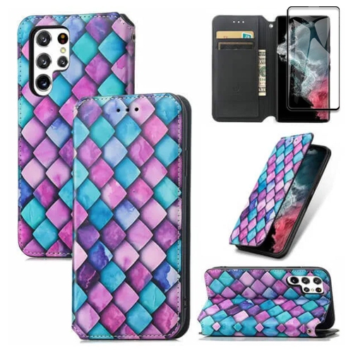 SUPERSHIELD  Caseneo for Samsung Galaxy S23 Ultra Leather Wallet Flip Case \w Rfid Blocking Credit Card Holder Slots Cover – Scales \w Free