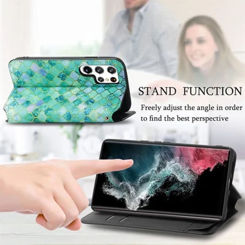 CaseNeo pour Samsung Galaxy S23 Ultra étui portefeuille en cuir avec protection RFID fentes pour cartes de crédit – Émeraude avec protecteur d’écran