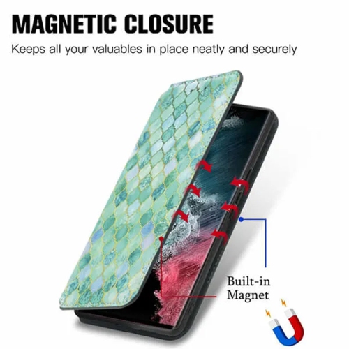 CaseNeo pour Samsung Galaxy S23 Ultra étui portefeuille en cuir avec protection RFID fentes pour cartes de crédit – Émeraude avec protecteur d’écran