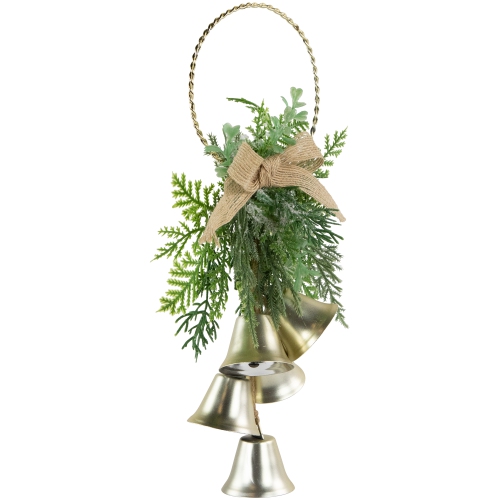 11.25" Gold Bells Christmas Door Hanger with Burlap Bow