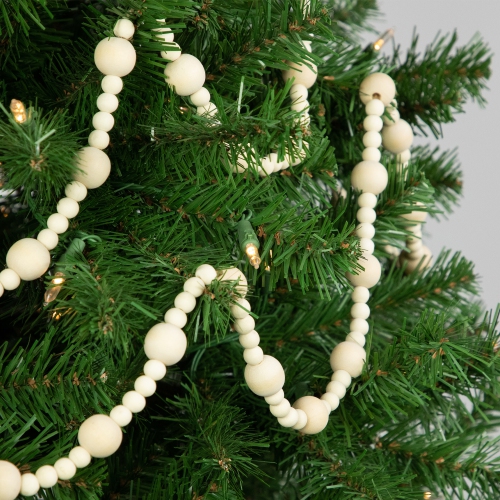 6' Cream Wooden Beads Christmas Garland, Unlit