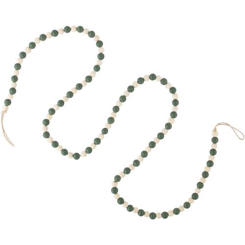 6' Green and Cream Wooden Beads Christmas Garland, Unlit