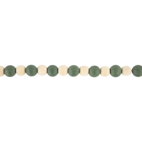 6' Green and Cream Wooden Beads Christmas Garland, Unlit
