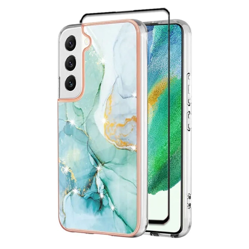 【SuperShield】For Samsung Galaxy S23 TPU Soft Case Slim Cute Men Women Lady Silicone Shockproof Protective Marble Case - Green With Free Tempered Glas