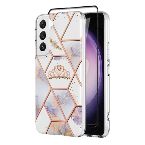 【SuperShield】For Samsung Galaxy S23 TPU Soft Case Slim Cute Men Women Lady Silicone Shockproof Protective Marble Case - Crown With Free Tempered Glas