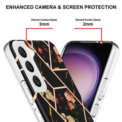 [SuperShield]pour Samsung Galaxy S23 TPU étui souple Slim Cute Men Lady silicone antichoc étui marbré - Noir avec protecteur d'écran en verre trempé