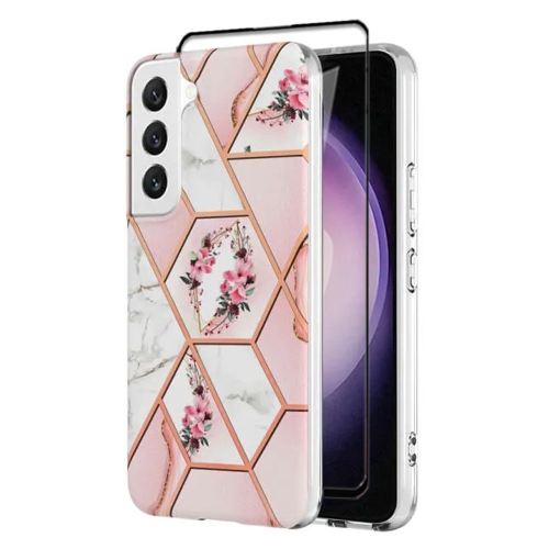 【SuperShield】For Samsung Galaxy S23 TPU Soft Case Slim Cute Men Women Lady Silicone Shockproof Protective Marble Case - Flower Pink With Free Tempere