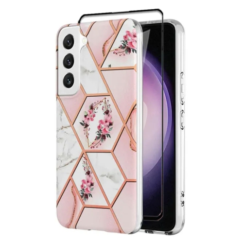 【SuperShield】For Samsung Galaxy S23 Plus TPU Soft Case Slim Cute Men Women Lady Silicone Shockproof Protective Marble Case - Flower Pink With Free