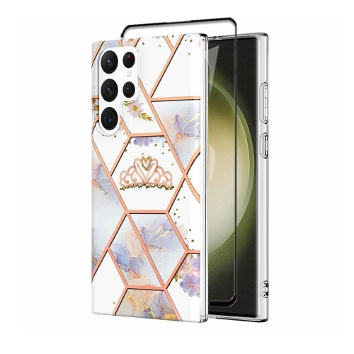 [SuperShield]pour Samsung Galaxy S23 Ultra TPU étui souple Slim Cute Men Lady silicone antichoc étui à motif de fleur - Couronne avec protecteur
