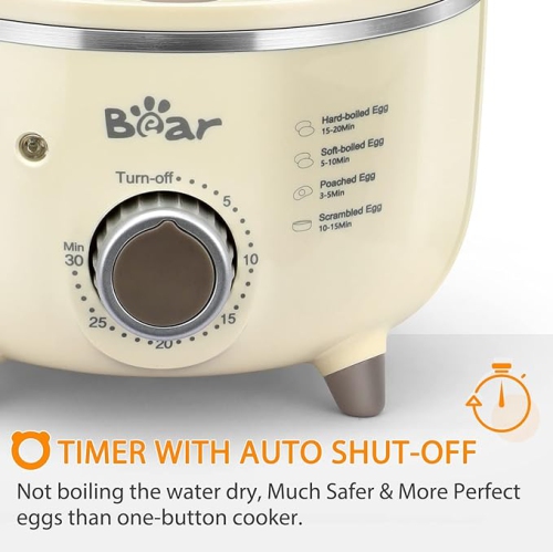 Bear Egg Cooker - 14 Egg Capacity Rapid Electric Egg Cooker with Auto Shut-Off Timer for Hard Boiled Eggs, Poached Eggs, Scrambled Eggs, or Omelets,